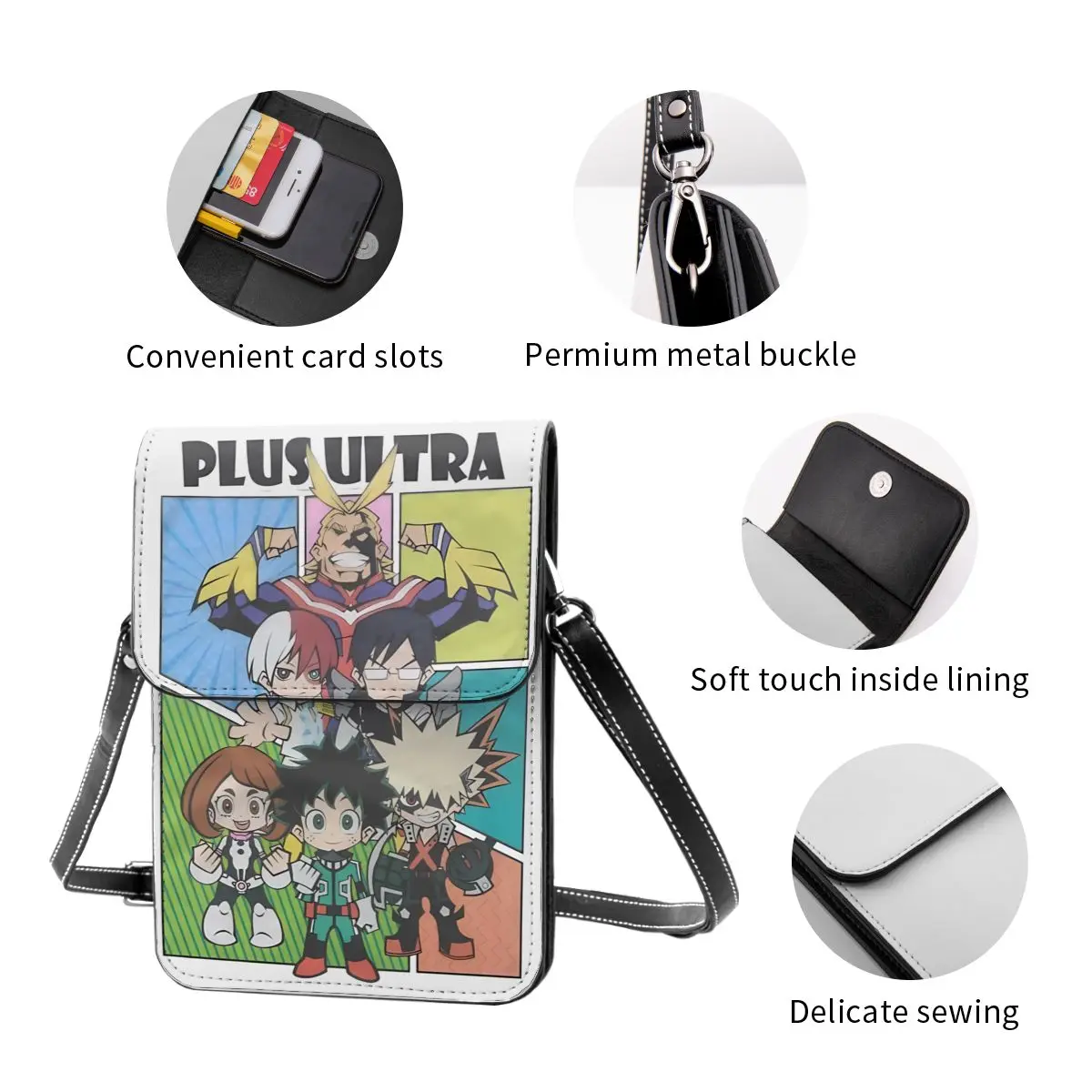 Anime My Hero Academia Crossbody Wallet Cell Phone Bag Shoulder Bag Cell Phone Purse Adjustable Strap