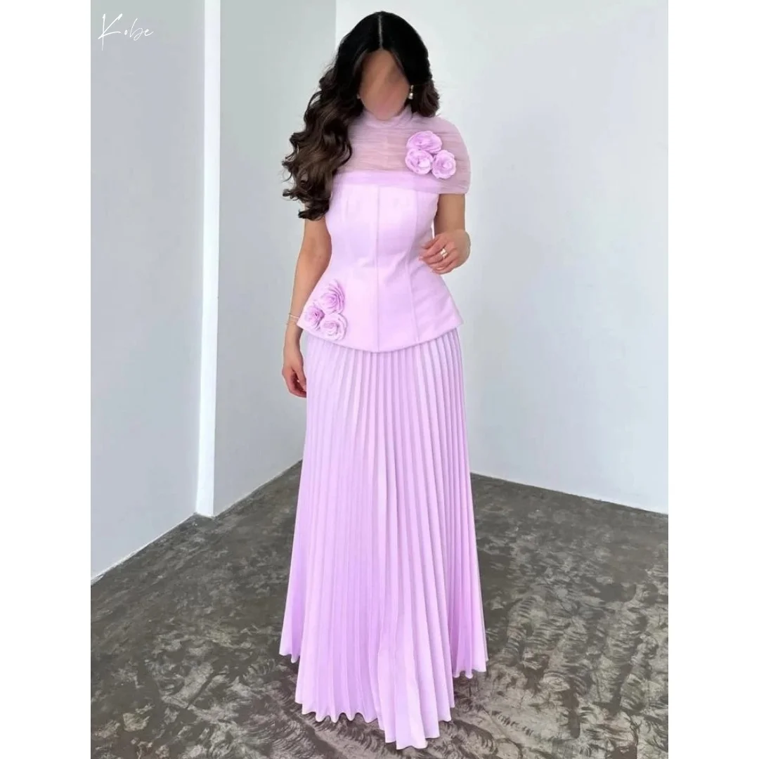 

Кобе, розовые платья для выпускного вечера с шалью, 3D цветы, плиссированные вечерние платья без рукавов, вечерние платья длиной до пола, 2025