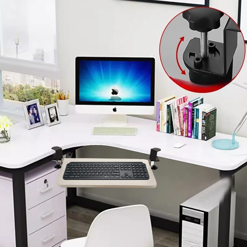 No Need for Drilling, Adjustable Angle, Rotating Keyboard Stand, Computer Desk Stand, Office Desk Slide Rail Clamp