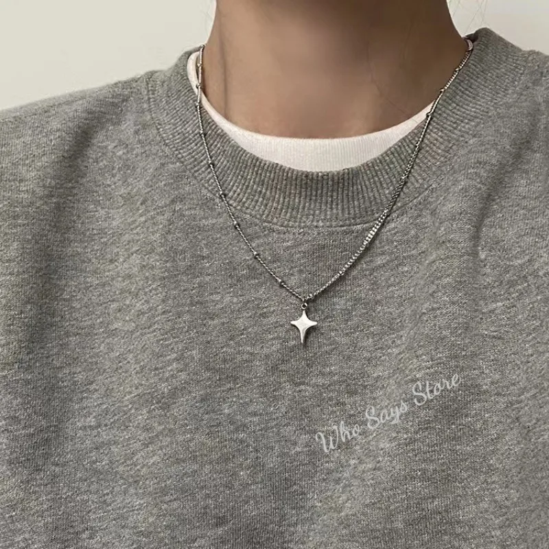 2026 العصرية أربعة نجوم مدببة الجوف المختنق قلادة قلادة الرقبة مجوهرات اكسسوارات النساء الرجال سلسلة قلادة Biyujuеzia #4