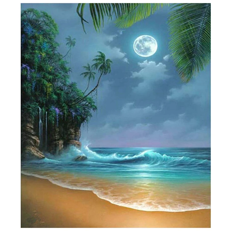 

Paint with Diamond Embroidery Moonlight Waterfront Diamond Painting Full Round Picture of Rhinestone Home Decor