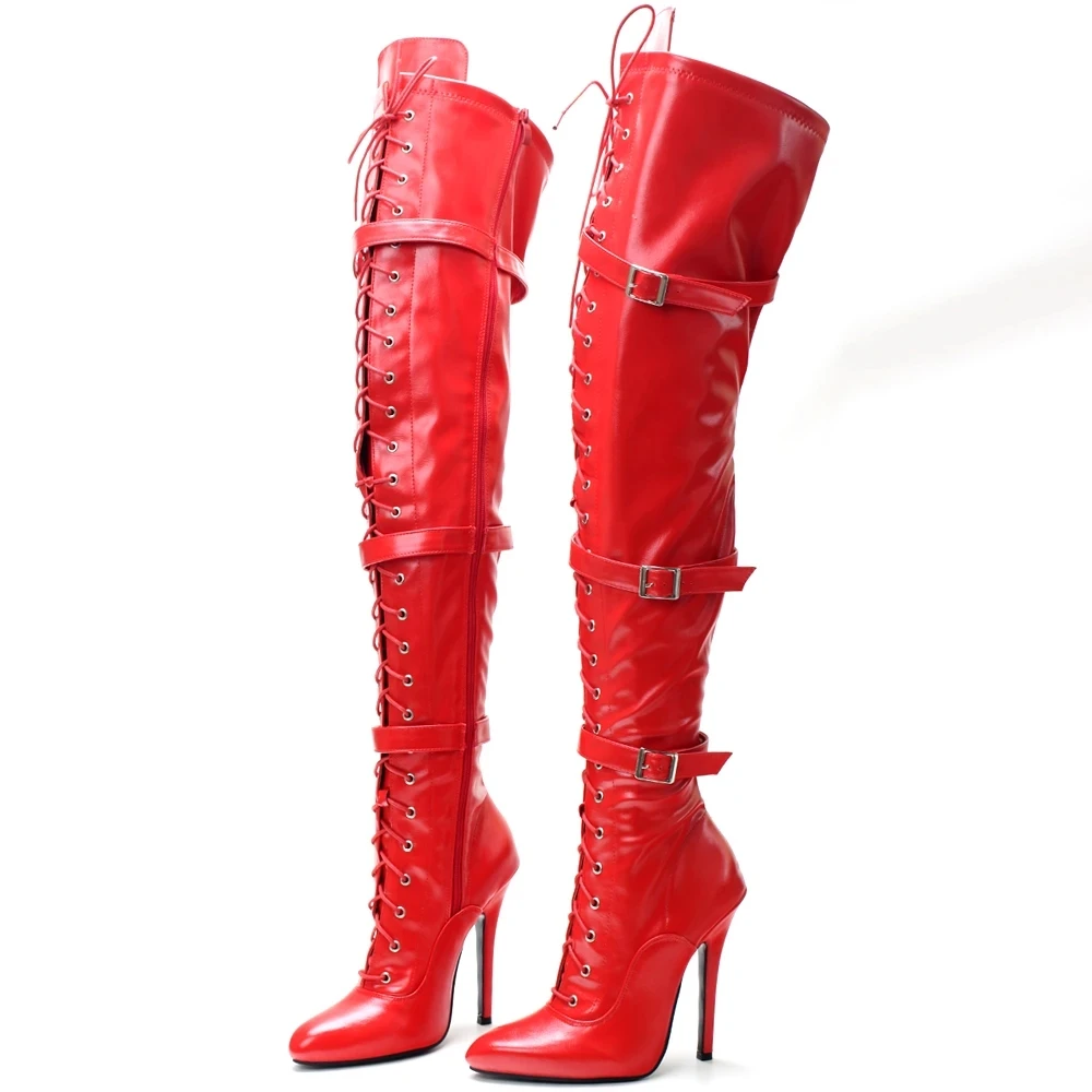 

New Arrive 5 inch High Heel Pointed Toe Patent Leather Over The Knee Boots Zip Thigh Long Club Party Shoes