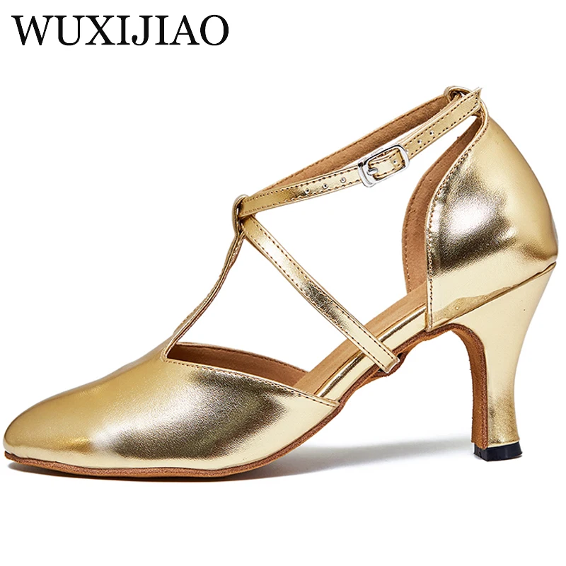 WUXIJIAO New PU Gold and Silver Shoes Women's Dance Shoes Ladies Latin Ballroom Salsa Dance Shoes Women's Sandals