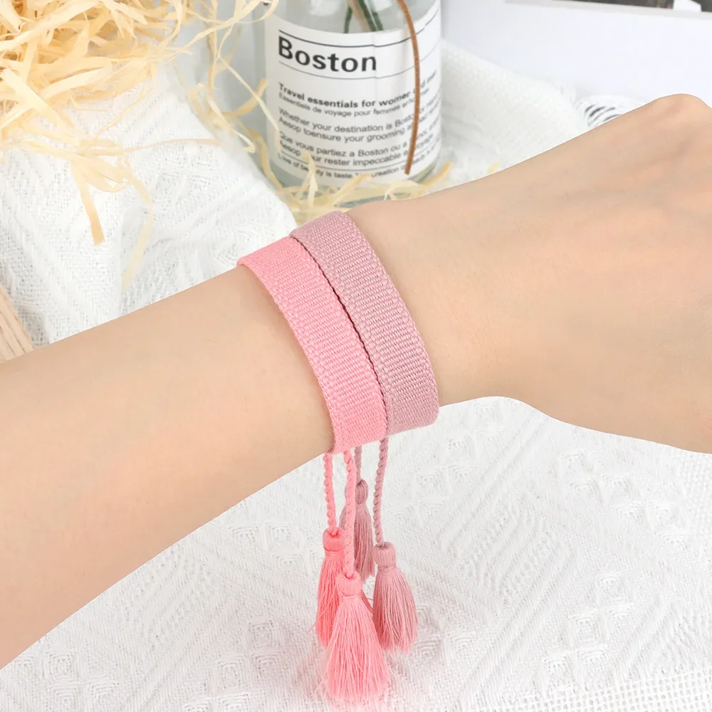 Bohemia Style Handmade Weave Polyester Tassel Bracelet For Women 1.3cm Solid Color Adjustable Bracelet Fashion Jewelry Wholsale