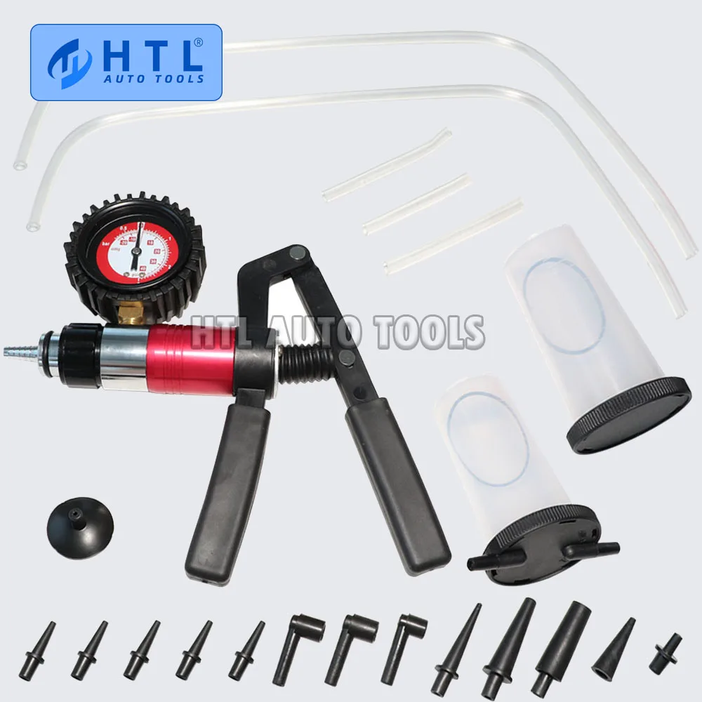 HTL 자동차 진단 도구, 자동차 핸드헬드 진공 피스톨 펌프 브레이크 블리더 어댑터, 유체 저장소 오일 테스터 도구 키트