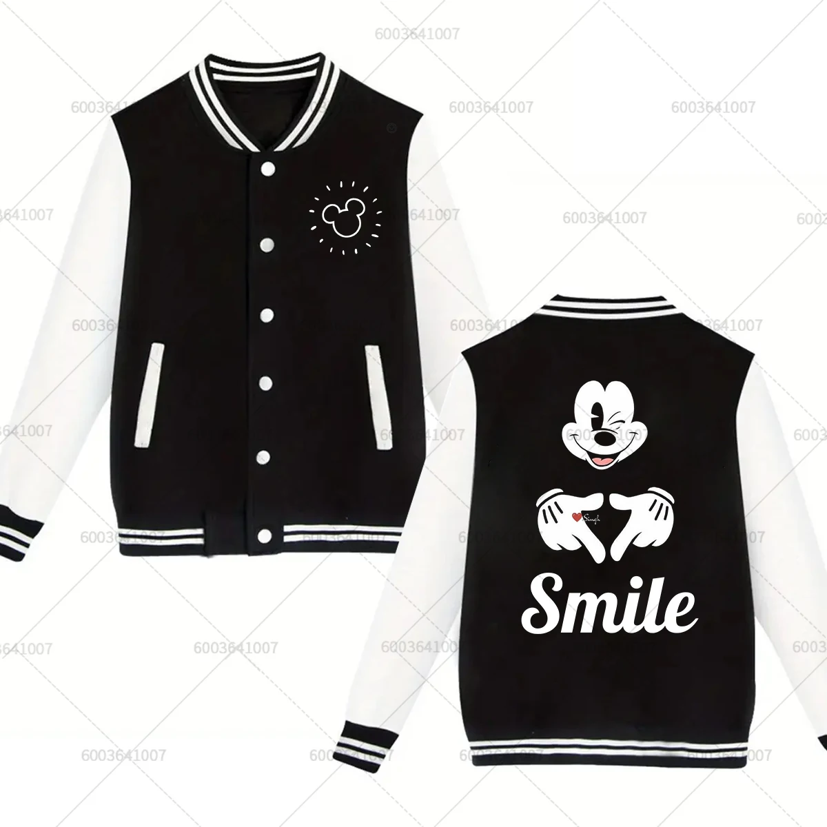 

Couple Disney Smile Mickey Mouse Men's Women Baseball Jacket Sports Autumn Winter Classic Coats Fleece O-Neck Streetwear Hoodies