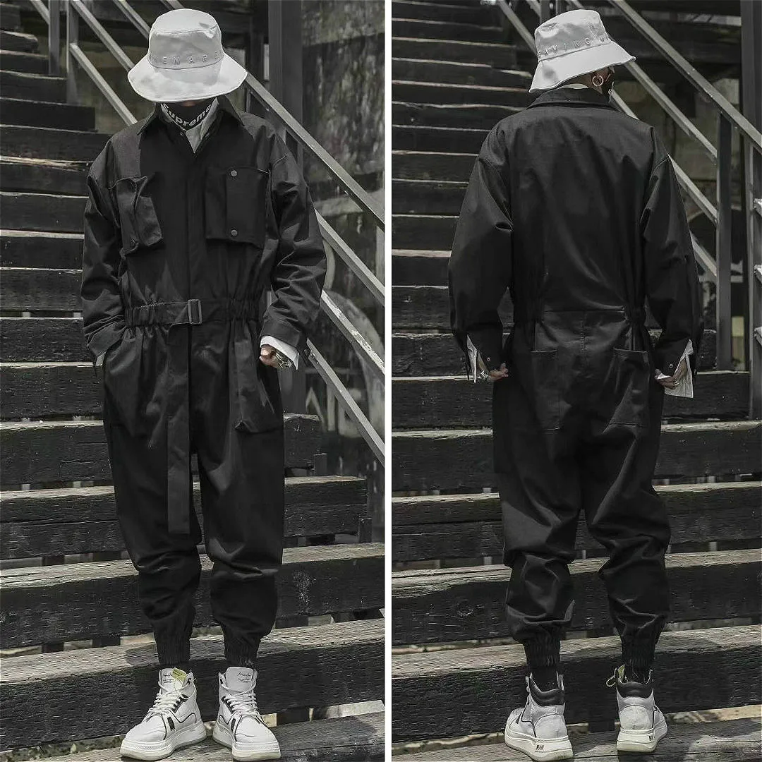 

Retro Trendy Workwear One-Piece Long-Sleeved Jumpsuit Japanese Style Hip Hop Vintage Strap Men's Jumpsuit Hip Hop