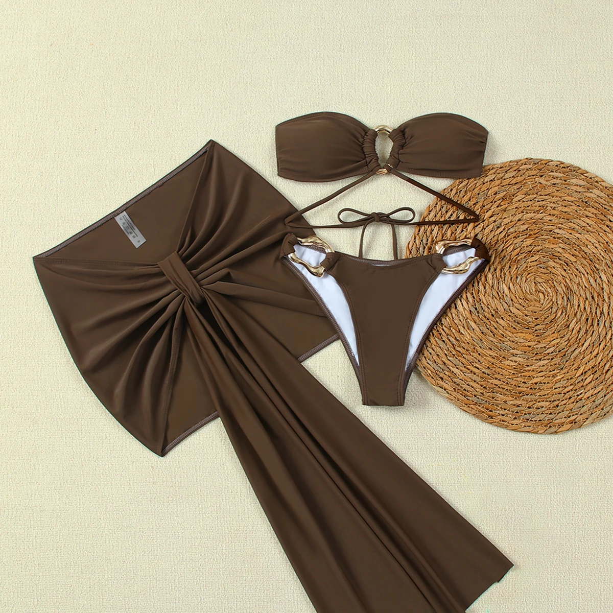 3แพ็คบิกินี่ชุดว่ายน้ํากระโปรงชายหาด2024ชุดว่ายน้ําชุดว่ายน้ําชุดว่ายน้ําSarongsพิมพ์Beachwear Biquini