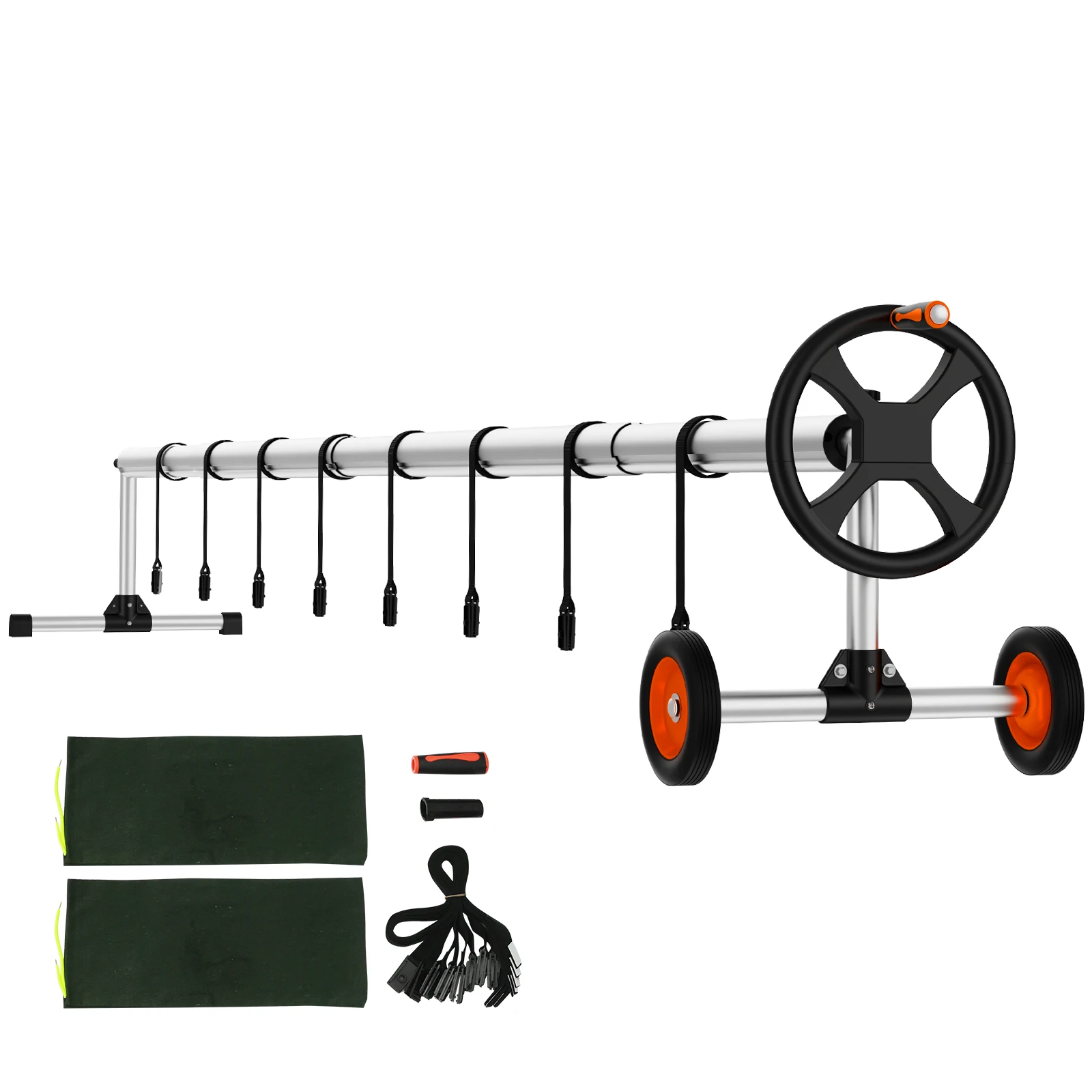 

SucceBuy 14/20 ft Pool Cover Reel Solar Inground Cover Aluminum Reel Set with Sandbags Fits for 3-14 ft Width Swimming Pools