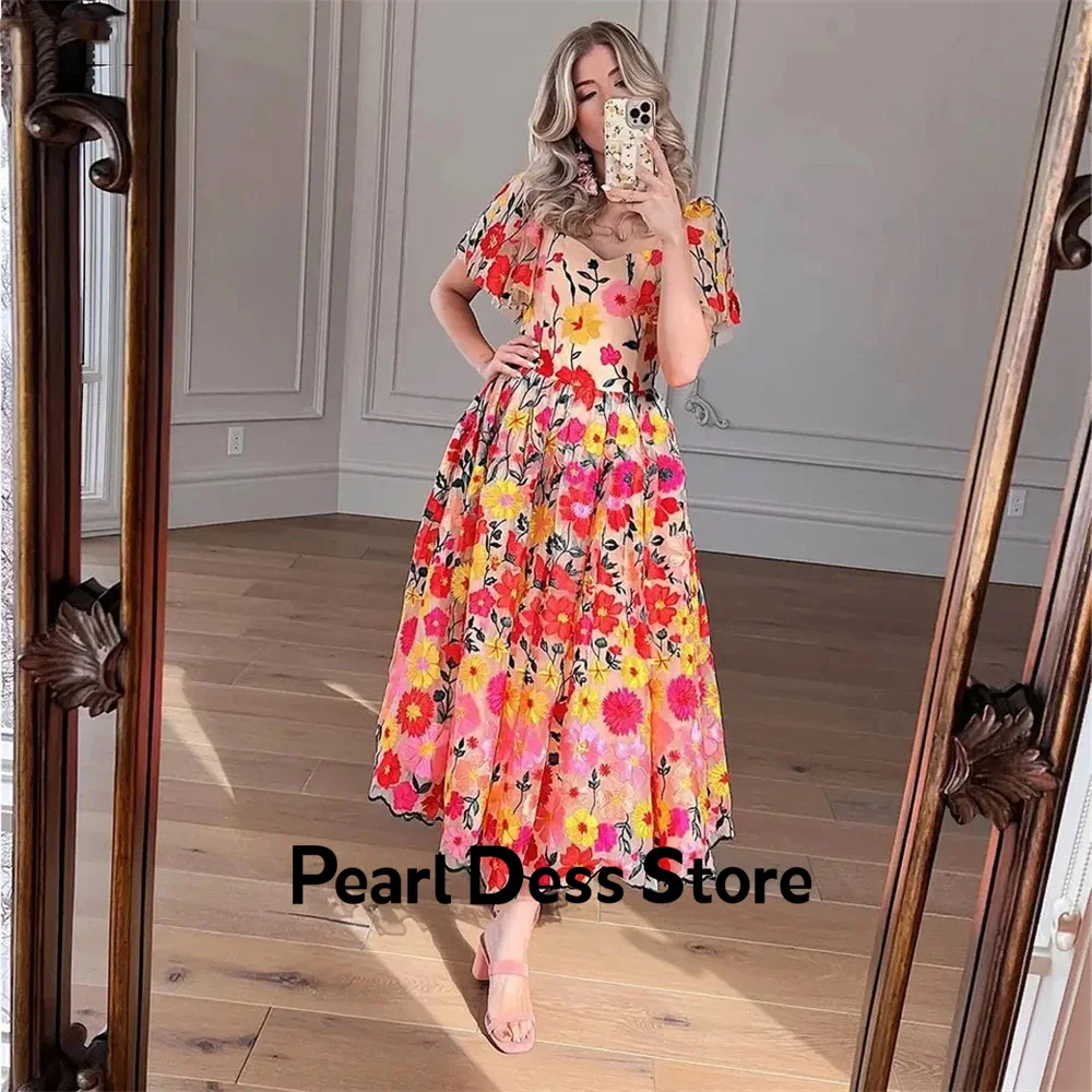 

2024 Women's Flower Embroidered Lace Dress Sweetheart Neckline Elegant Party Dress Vestidos De Fiesta Para Mujer