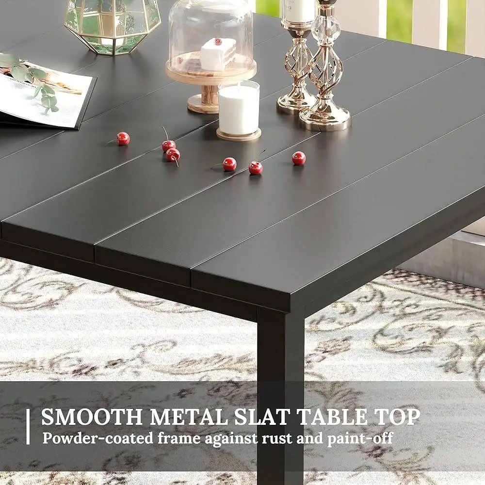 63 인치 직사각형 파티오 식탁 우산 구멍이 있는 금속 야외 테이블 전천후 6인 안정적인 내구성 미끄럼 방지 피트