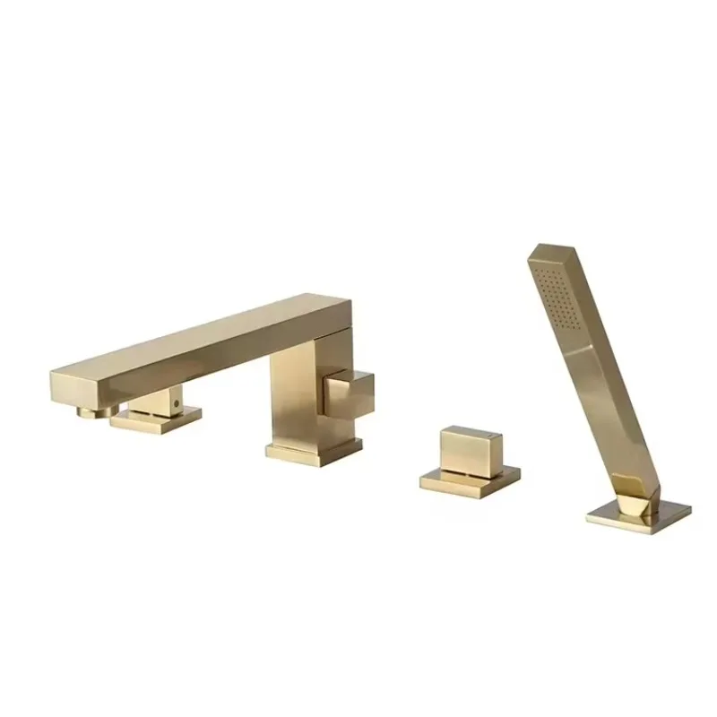 

Luxury Brass Bathroom Mixer Taps Widespread Basin Faucets with Brushed Gold Spout Bathtub & Handheld Shower Head