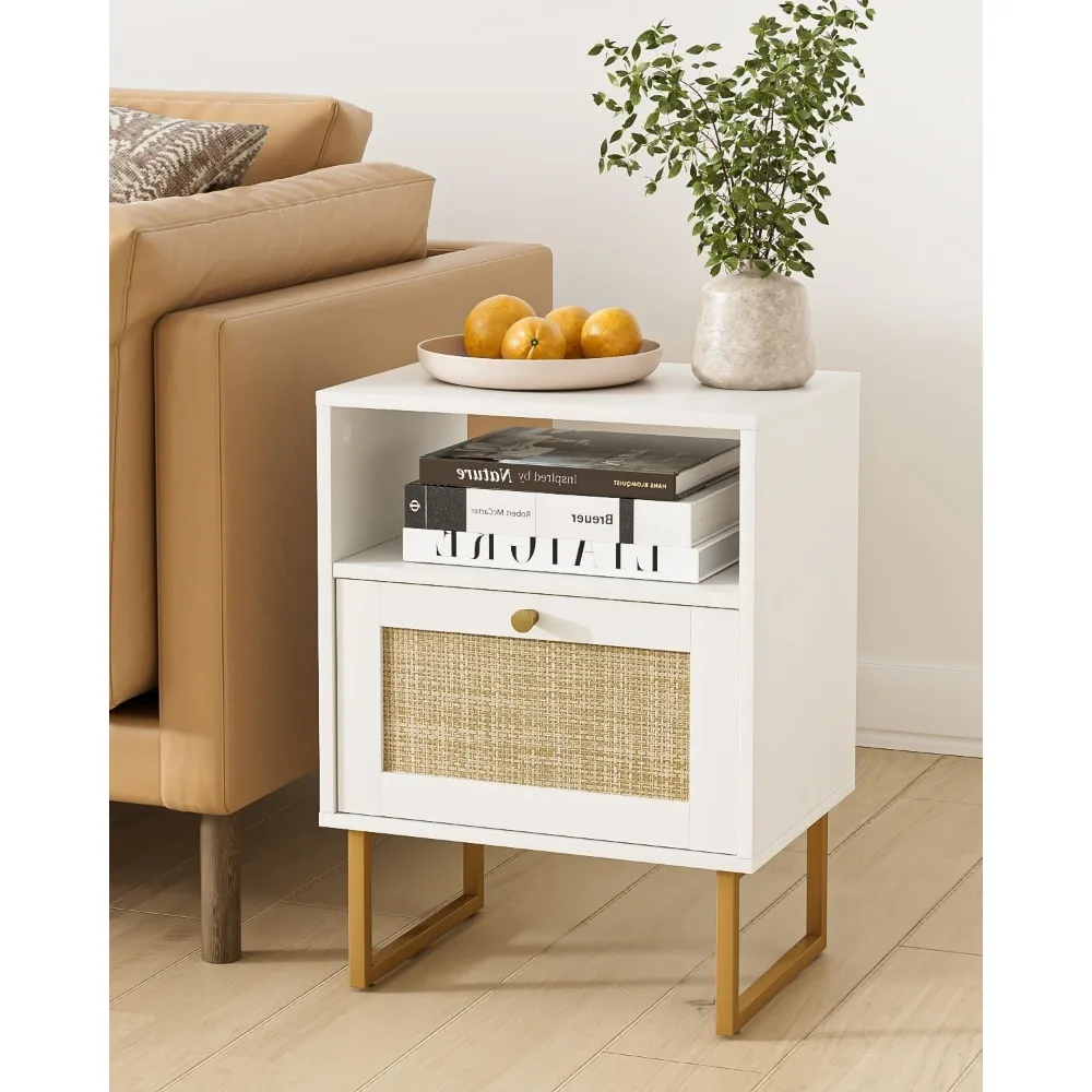 Night Stand Wood Farmhouse Bedside Table with Storage, End Side Accent Table for Bedroom,Living Room,White