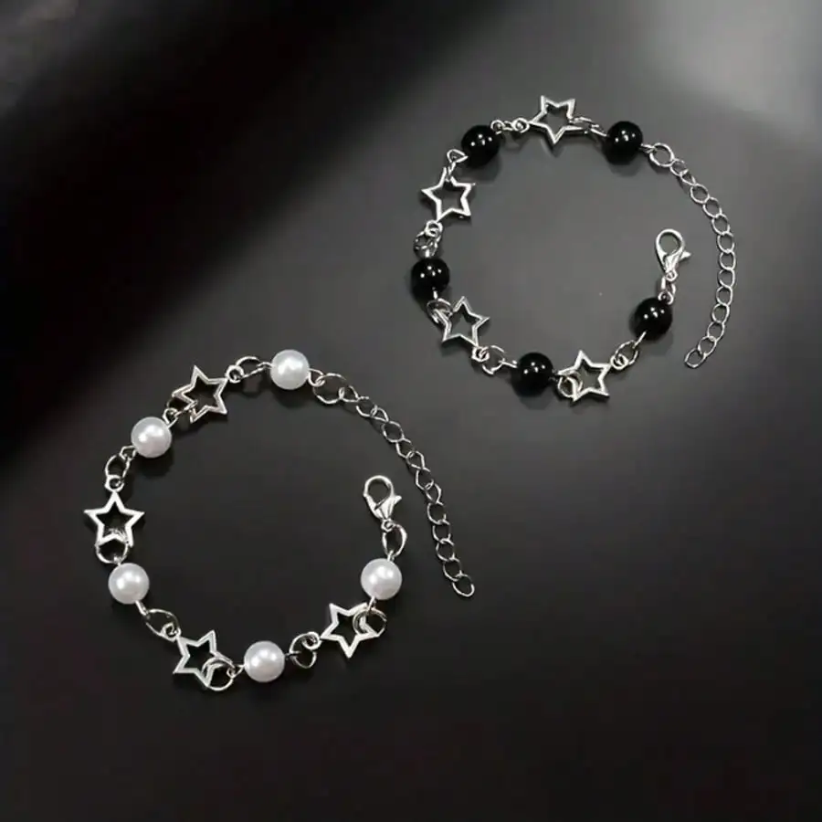 2-Piece Y2K Pearl Star Bracelet Set, Suitable as a Men's Holiday Gift or Daily Wear Bracelet