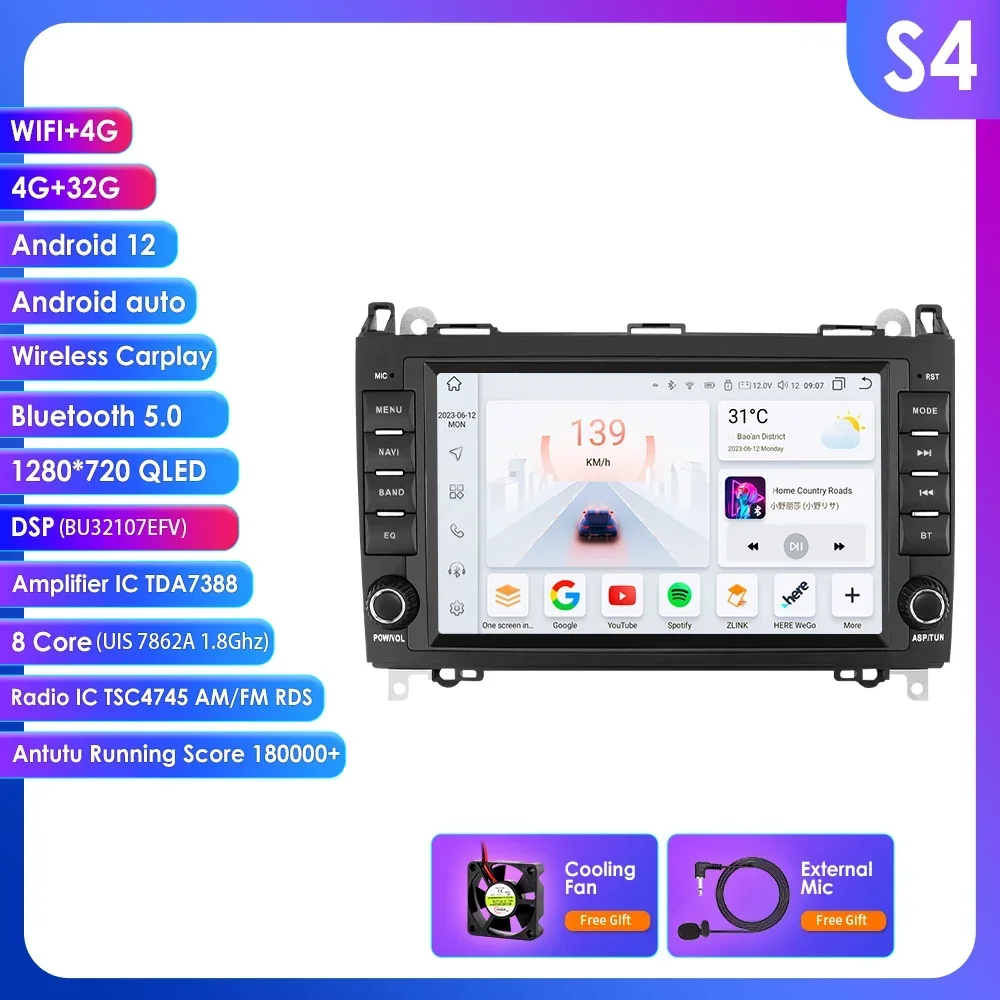 Hizpo CarPlay Android Auto Radio voor Mercedes Benz W169 W245 B200 W906 Sprinter W639 Vito Auto Multimedia Speler 2Din Stereo 7862