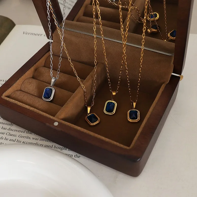 Halskette mit quadratischem Wasserform-Anhänger aus Edelstahl 316, Damenmode, schwarze Acrylkette im Multi-Stil, besonderer Produktschmuck – Detail 15