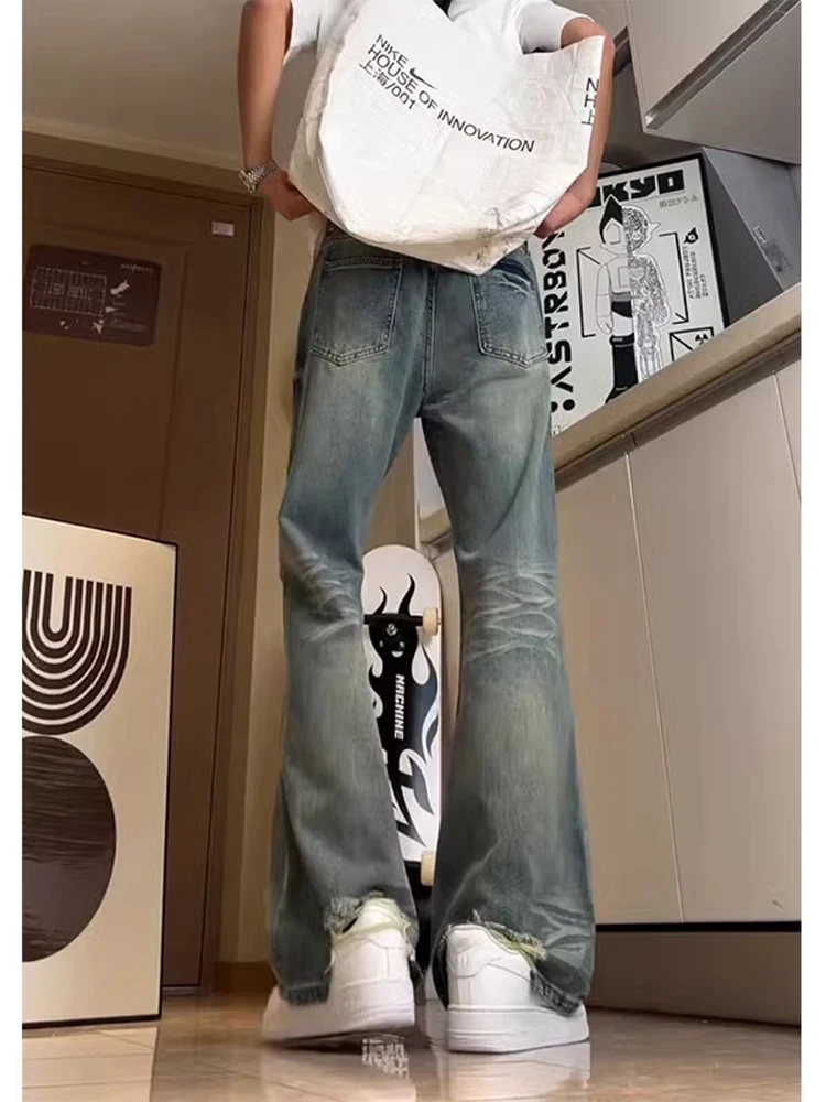 

American High Street Waed Vintage Men's Jeans CleanFit Bamboo Pattern Straight Leg Slimming Long Trousers