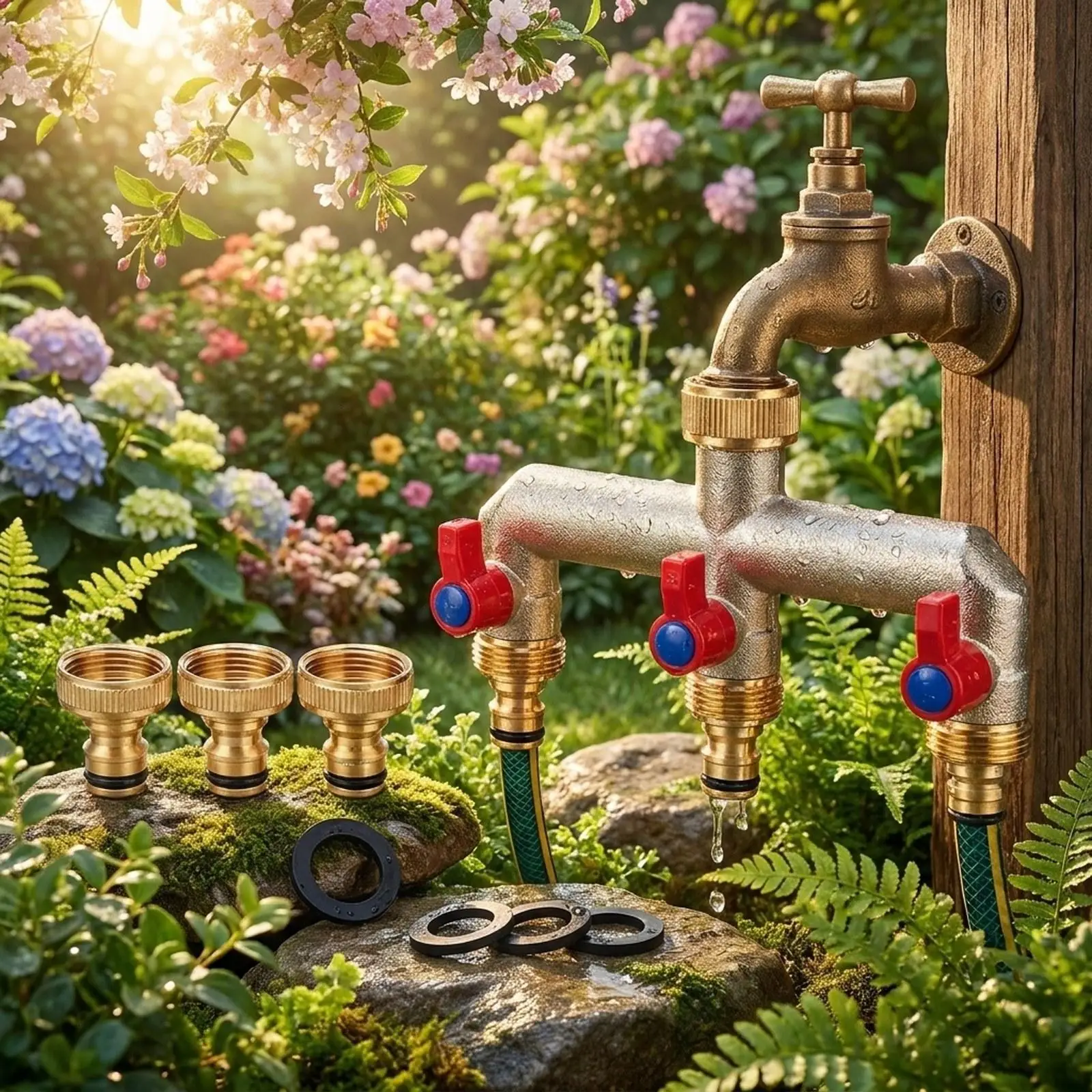 

Garden Hose Splitter Tap Adaptor Rustproof 3/4" Brass Hose Tap Connector Hose Connect 3 Way for Sprinkler Home Patio Irrigation