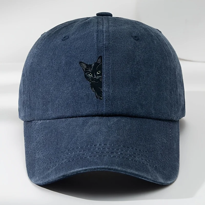 

Men's Black Cat Print Baseball Cap with Paw & Kitten - Adjustable Outdoor Hat Suitable for, Sports, Casual Attire - Machine Wash