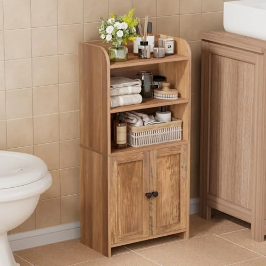 

Small Bathroom Storage Cabinet, Freestanding Toilet Paper Storage with 2 Doors and Shelves, Bathroom Organizers and Storage for