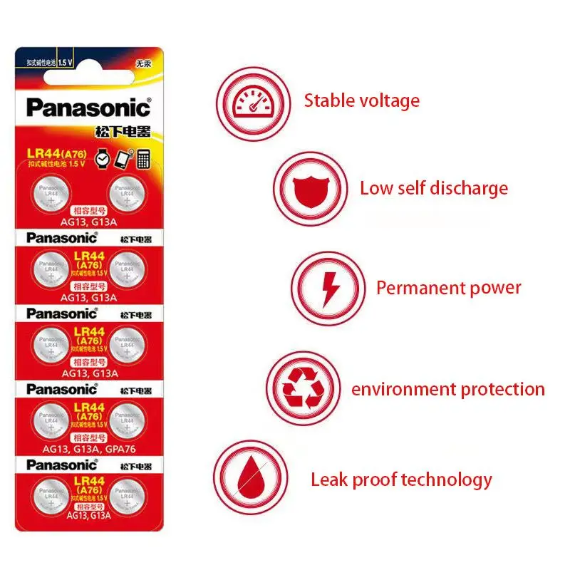 20-100PS/lot Panasonic LR44 A76 LR 44 AG13 LR1154 SR1154 SR44 SR44SW SR44W GP76 1.5V Alkaline Batteries For Calculator Toy Watch