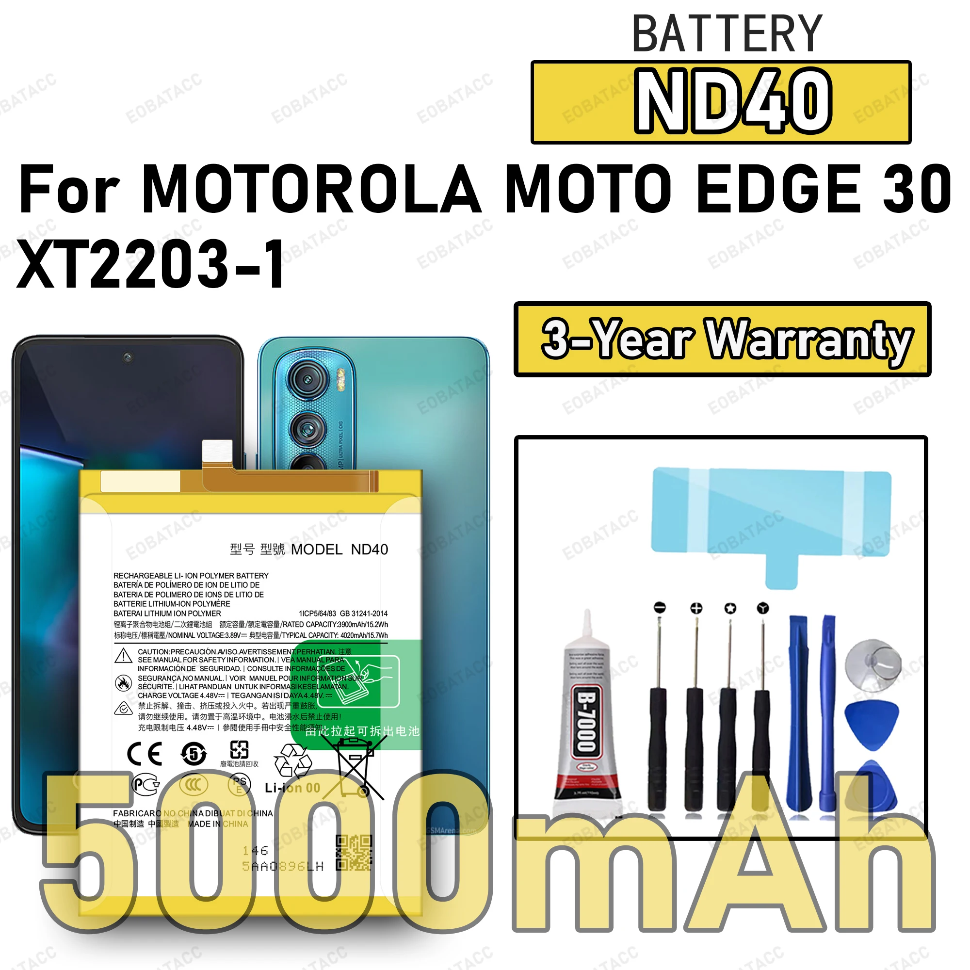 

100% New High Quality ND40 Battery For MOTOROLA MOTO EDGE 30/XT2203-1 Replacement Battery Bateria+Free Tools