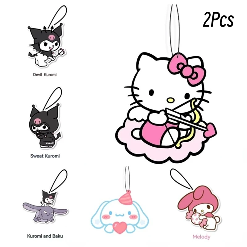 Ambientador de aire para coche Sanrio Kawaii, papel perfumado Natural, colgante automático, adornos en forma de melodía Kuromi, tabletas de fragancia, 2 uds.