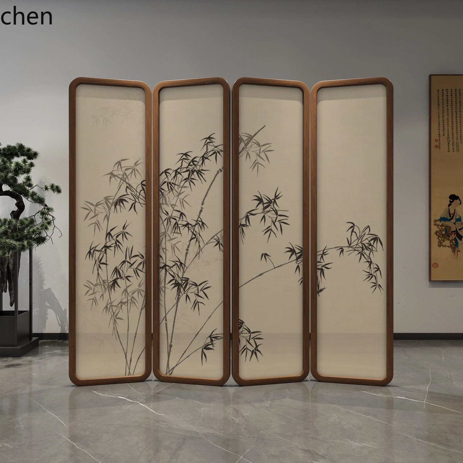 Solid Wood Screen Partition Living Room Folding Mobile Tea Room Conference Room Hall Blocking Zen Style Pine Bamboo Mobile