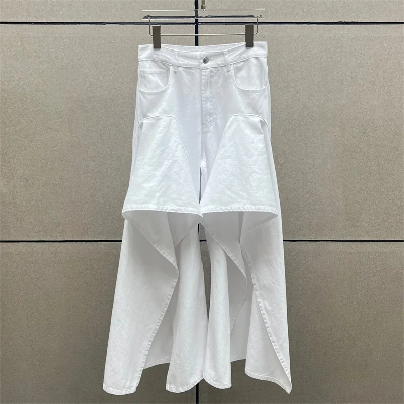 

Women's jeans New high waisted Women's pants made of pure cotton for the summer of 2025 ruffled slim fit denim wide leg pants