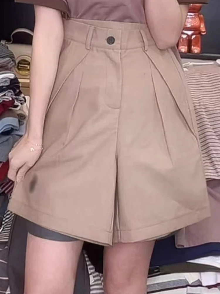 

Женские повседневные брюки цвета хаки с вышивкой, широкие, укороченные (до колена), с высокой талией, прямого кроя, из хлопка, с эффектом стройности