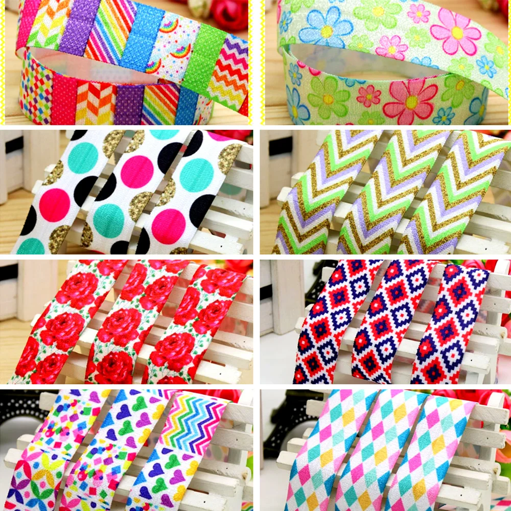 

DHK 1'' 50yards Fold Elastic FOE Flower Snakeskin Leopard Plaid Printed Headband Headwear Hairband Diy Decoration Wholesale S143