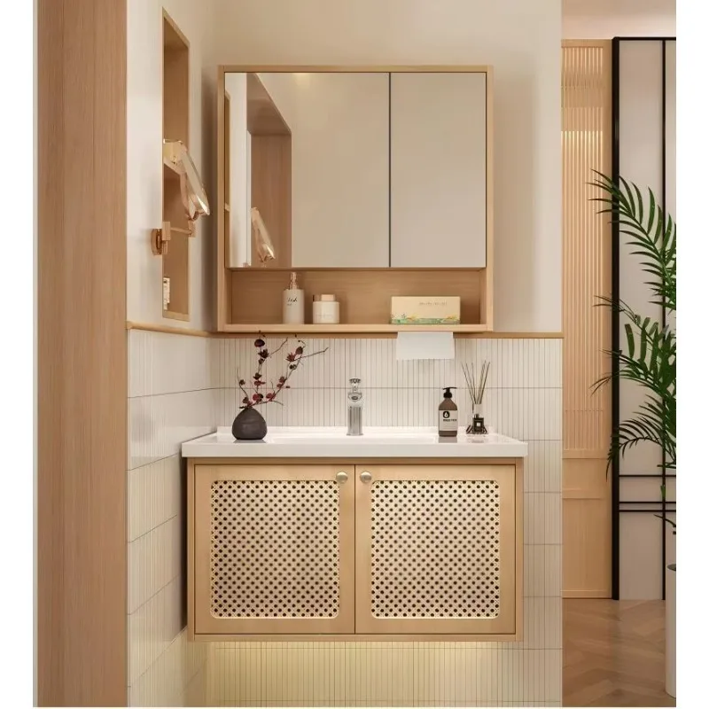 

Настенная роскошная тумба для ванной комнаты, компактный туалетный столик с LED-зеркалом и раковиной, прямые продажи с завода.