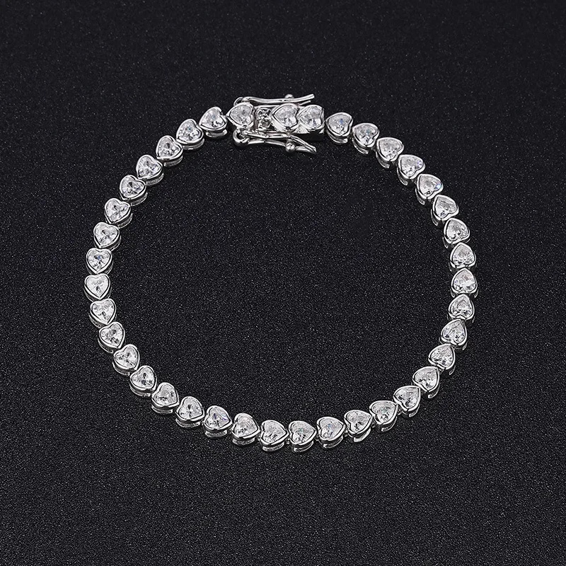 

Luxury Solid Platinum PT950 Women's 3mm Heart-Shaped Diamond Bracelet Simple Love Full Diamond Bracelet