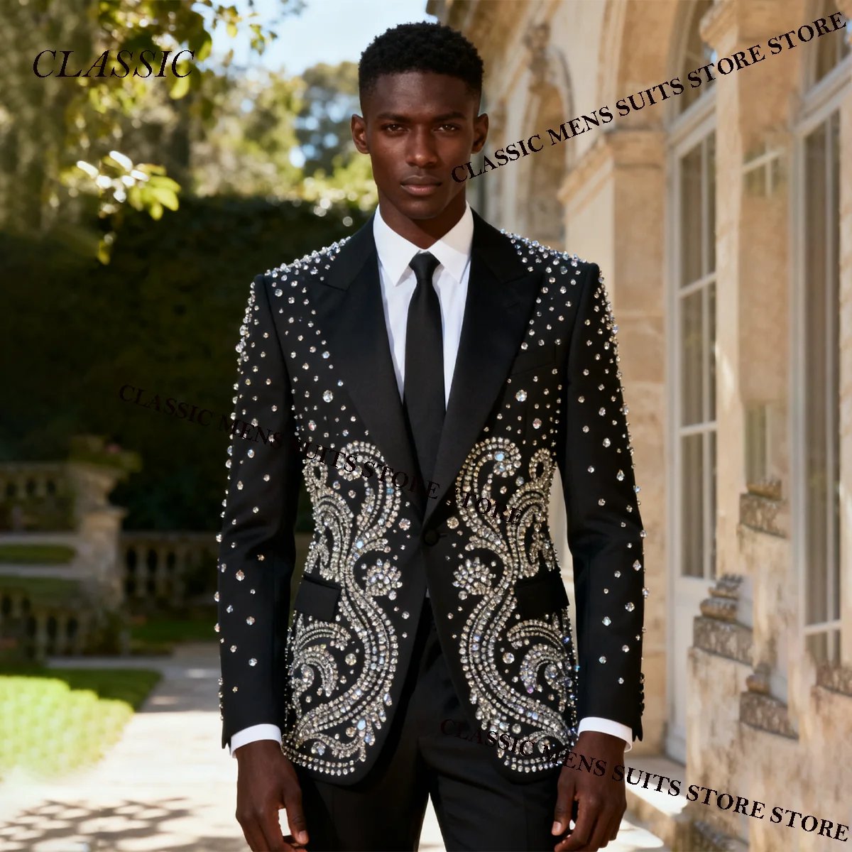 

Блестящие металлические украшенные мужские костюмы по индивидуальному заказу, комплекты из 2 предметов, пиджак для выпускного вечера, костюм Homme Weddinmg, облегающие смокинги для жениха