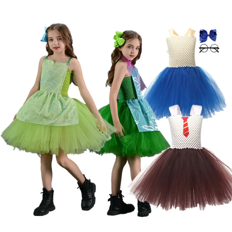 Anger Joy Cosplay Sadness Costume Inside Fantasy Disgust Disguise Out Kids Girls Tutu Dress Halloween Carnival Party Suit