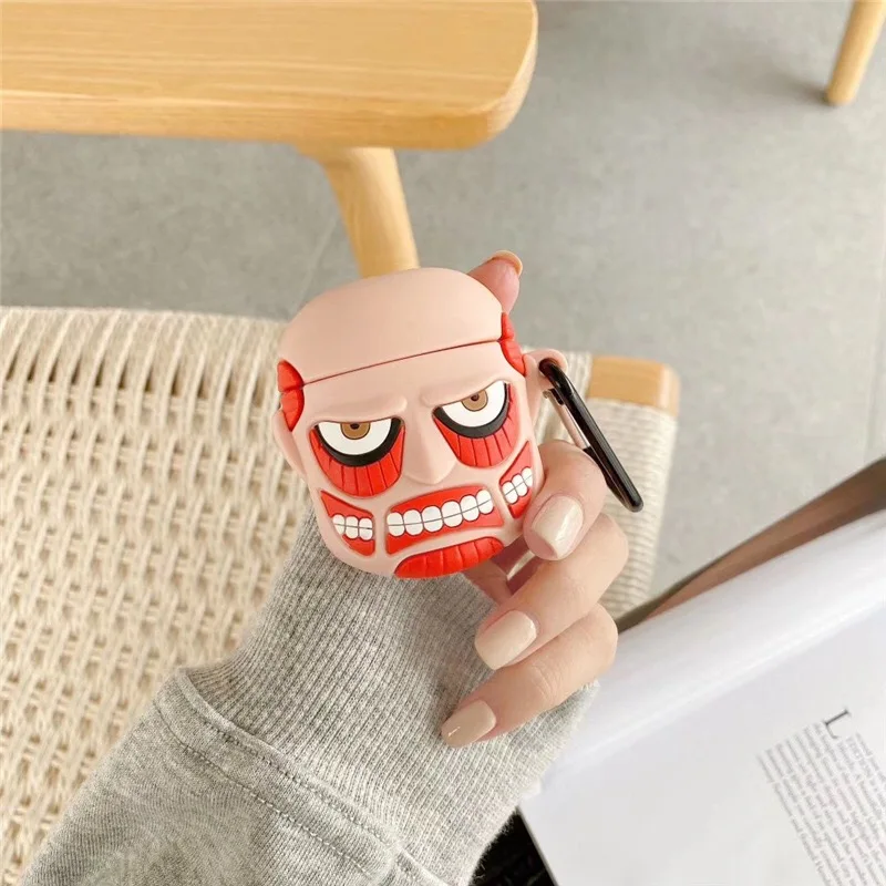 3D Cartoon Anime Titan Design Earphone Case with Hook for Airpods Pro 2 Attack on PVC Headphone Protect Cover for Airpods 1/2/3