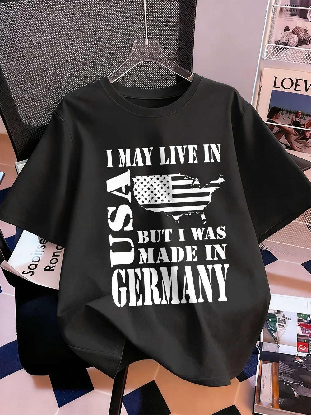 

Live In Usa But Make In Germany Prints T-Shirts Womens Summer Cotton Short Sleeve T Shirt O-Neck Soft Loose Tops Street Clothes