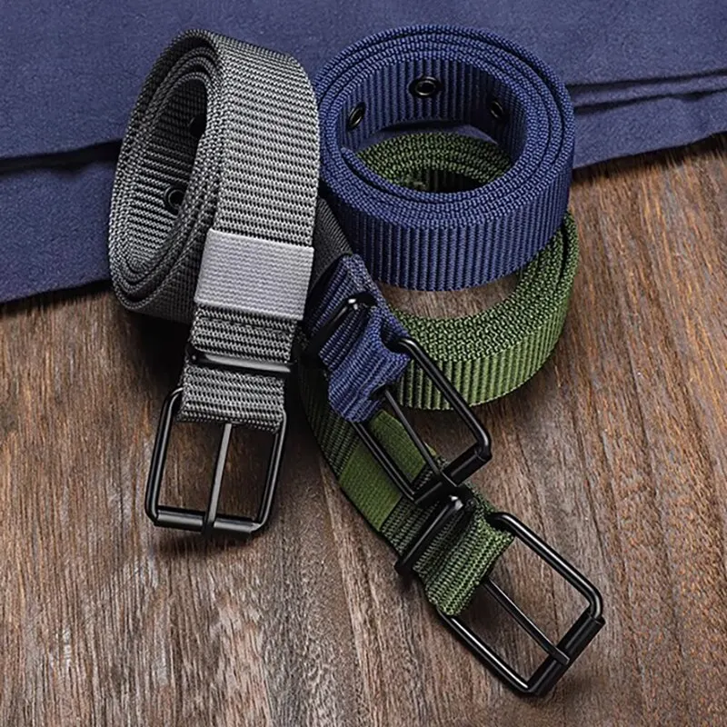 Men\'s Belt Porous Canvas Pin Buckle Leather Belt Outdoor Sports Belt Women\'s Trendy Eyelet Belt With Jeans Belt For Men Women