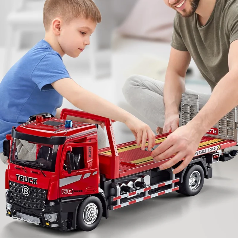 Jiadu Electric Road Rescue Trailer Simulation Alloy Model Sound and Light Return Power Children's Gift Toy Car Collection