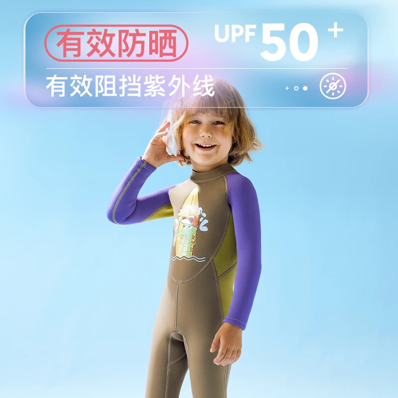 2024 Cute Cartoon 2.5mm Kids Neoprene Swimsuit Long Sleeve Winter Warm UV Swimming Costume For Boys Teen Swimwear M153518K