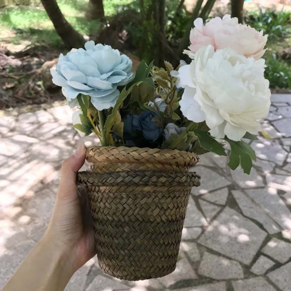 

2Pcs Waterproof Plastic Film Small Flower Pot Round Succulents Container Long-Lasting Garden Decorative Use Flower Pot