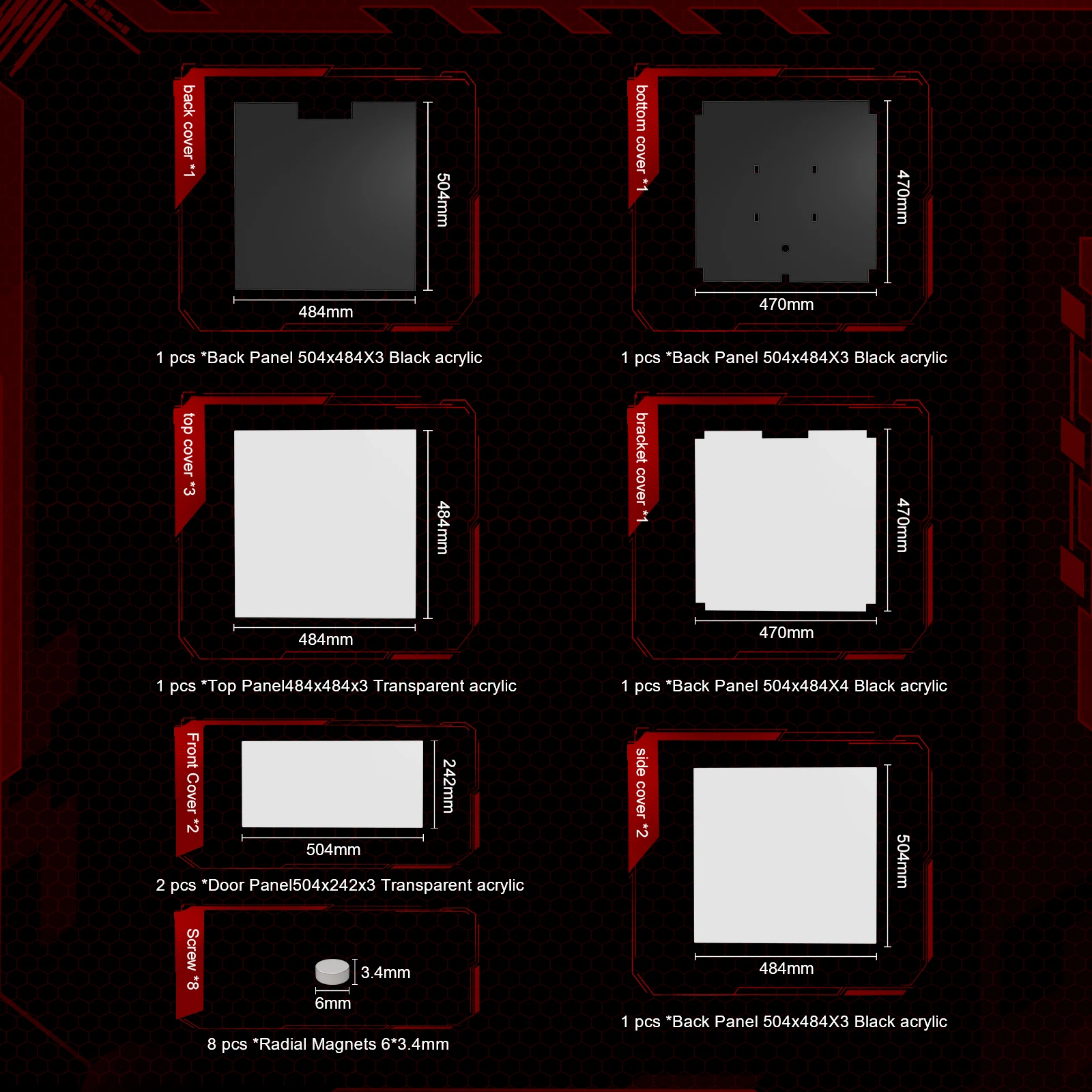 Imagem -02 - Conjunto Completo de Painéis Kit para Voron 2.4 Impressora 3d Gabinete pc Transparente Porta e Painel da Janela Kit