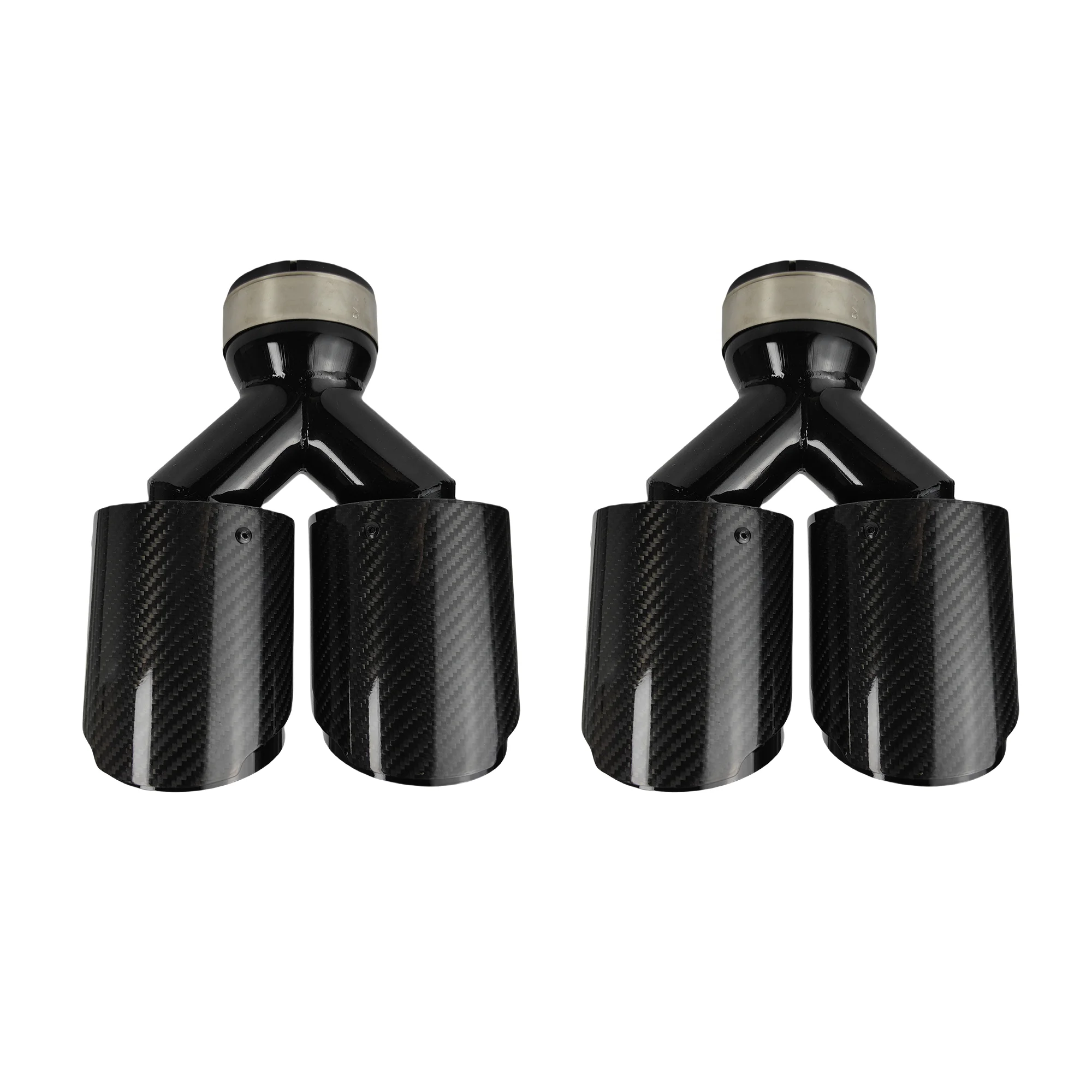 1 Pcs Universal Car Carbon Fibre Tail Throat Muffler Same Length Black Y-Shaped Double Out Twill Glossy Exhaust Tip