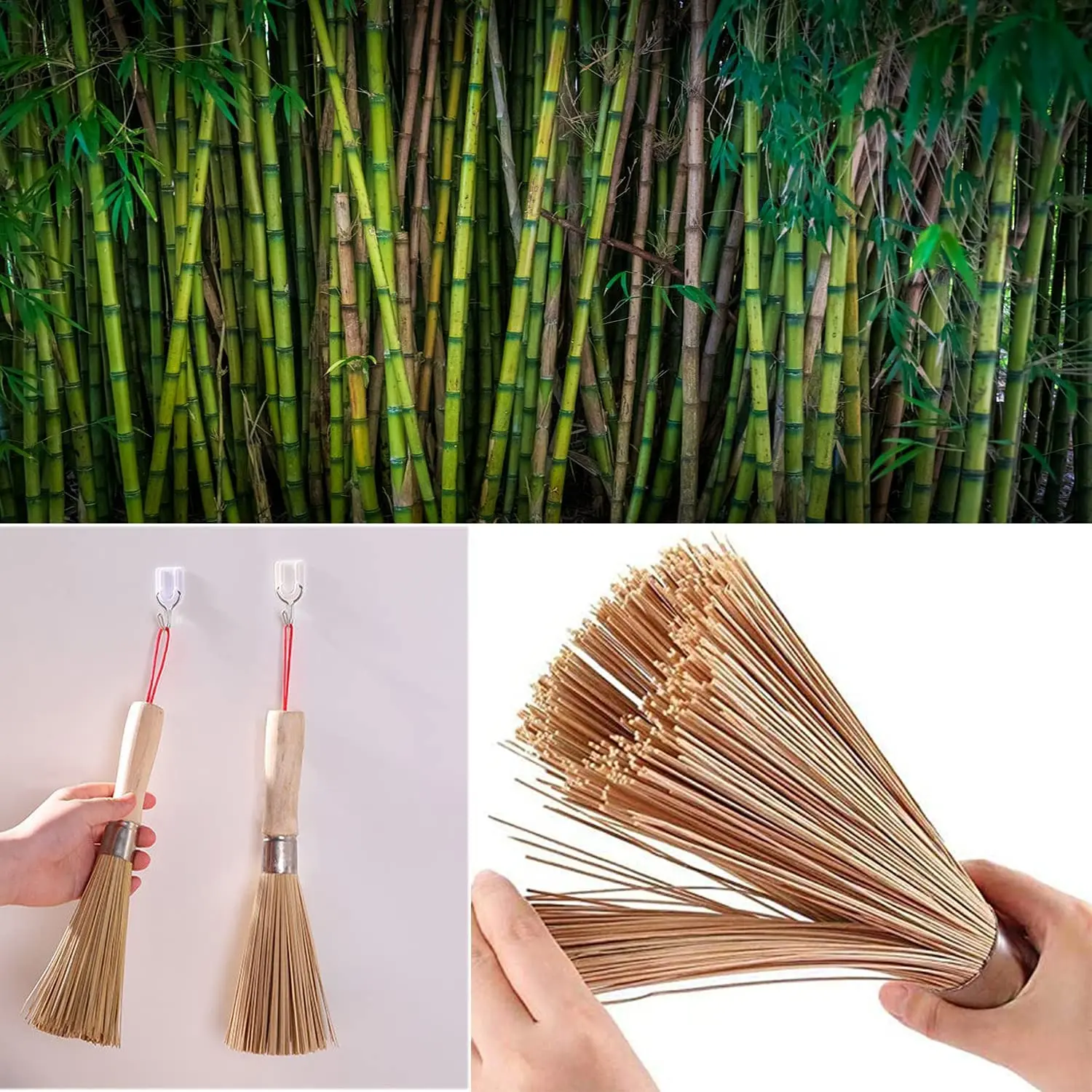 2pcs Traditional Natural Bamboo Wok Brushes , Kitchen Cleaning Brush, Bamboo Kitchen pan Brush, for Cleaning Dishes, Pots,Sink