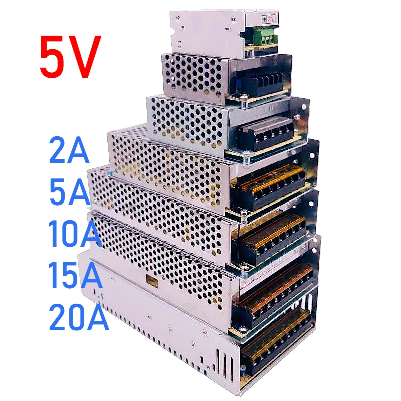 Fuente de Alimentación Conmutada DC 5V 2A 5A 10A 20A 30A 40A 60A 70A, Transformador de Luz AC 100-240V, Adaptador de Corriente SMPS para Tiras LED y CCTV