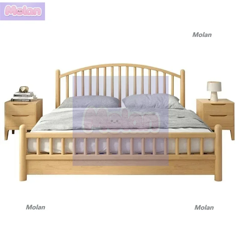 

Nordic solid wood bed modern simple log wind hotel master bedroom double pastoral apartment homestay piano