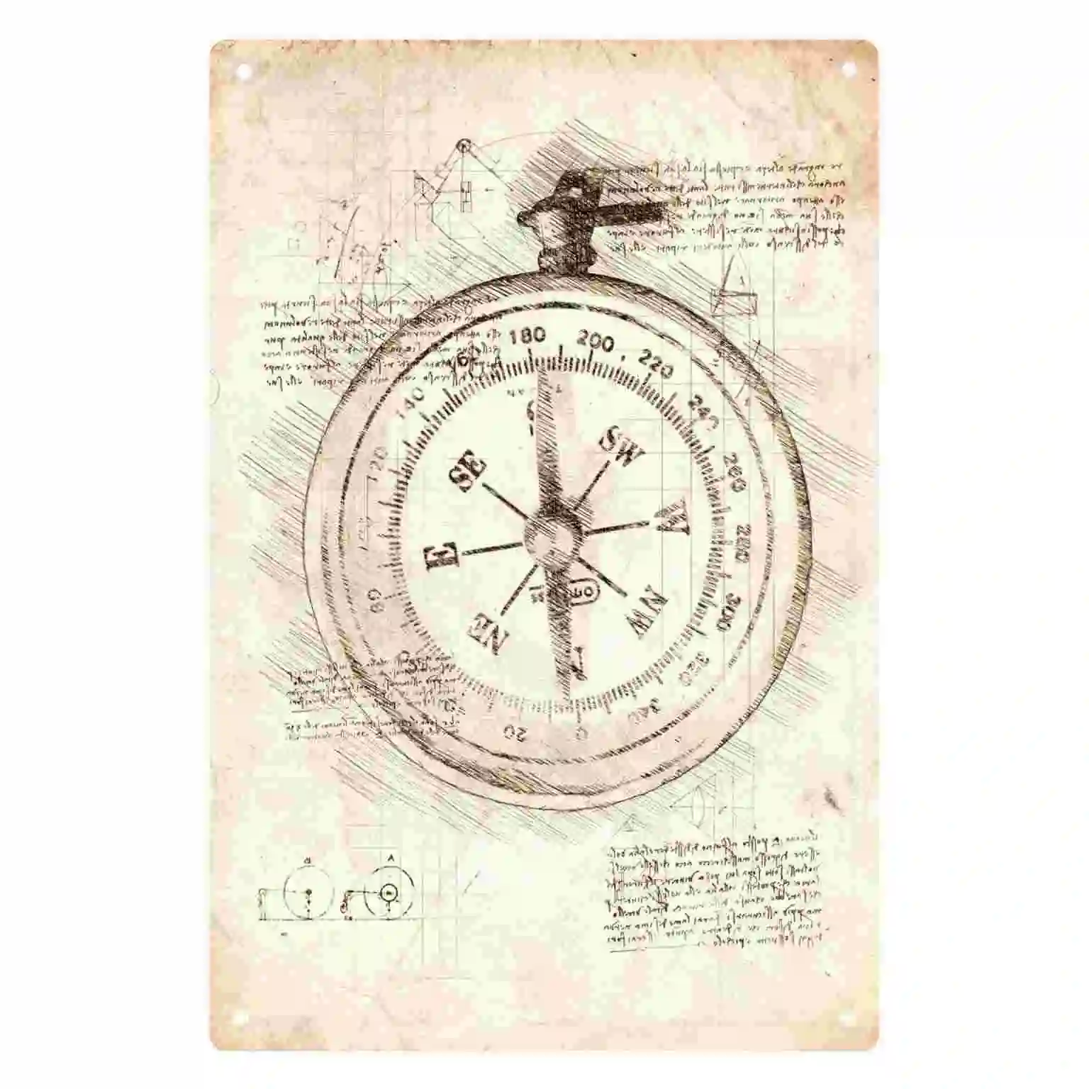 2D FLAT 1pc Vintage Compass Sketch Metal Wall Sign Decoration for Home Cafe Garage Bedroom Porch And Garden