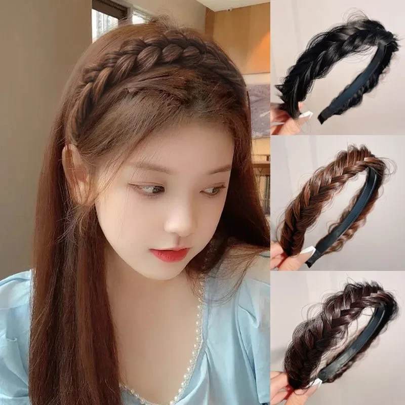 Fashion Women Hair Band Fishbone Braid Lazy Wig Twist Braid Headband Hairpin Bohemia Non-slip Headdress Bridal Hair Accessories