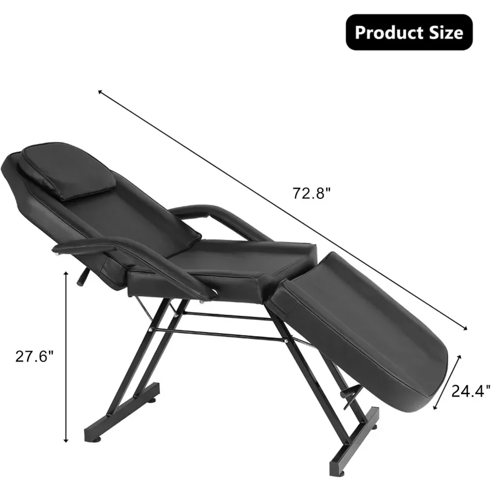 Multipurpose 3-Section Spa Massage Table with Hydraulic Stool, 73-inch Adjustable Tattoo Chair with Removable Headrest