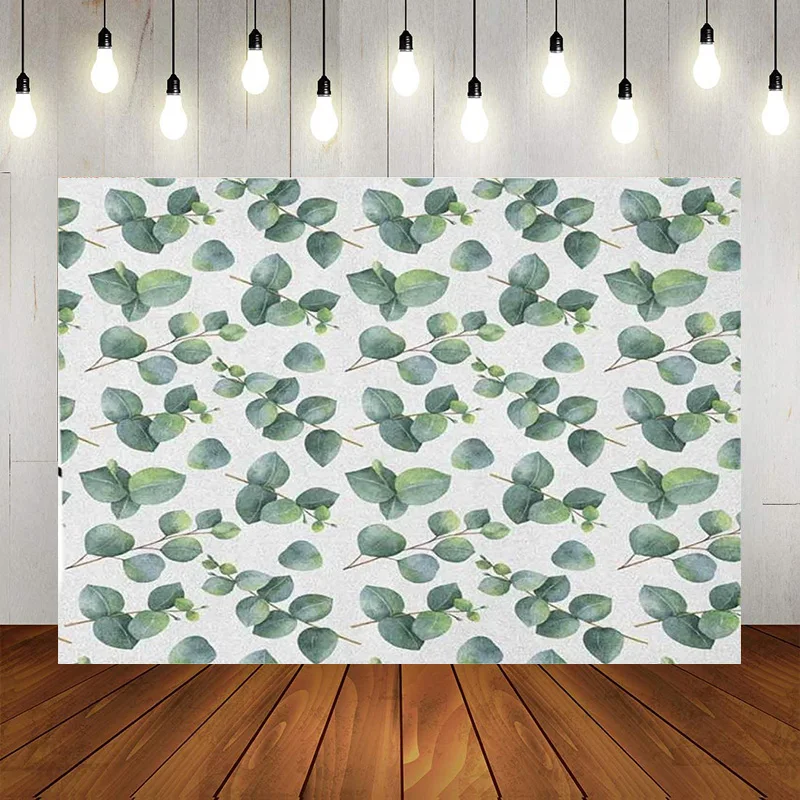 

Watercolor Style Pattern Silver Dollar Eucalyptus Leaves Branches Photography Background Photo Backdrop Props Banner Wall